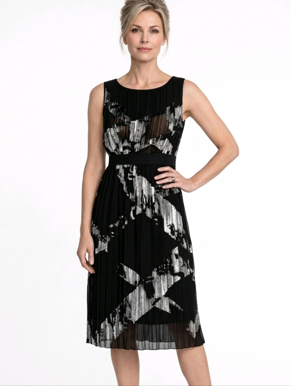 BCBGMAXAZRIA Black & Silver Zariah Pleated Cocktail Dress Size XXS